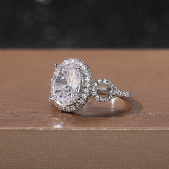 💥Beautiful Hollow Oval Pure Zircon Cubic Carved Macro Pave Silver Rings, K812 - Picture 2 of 6